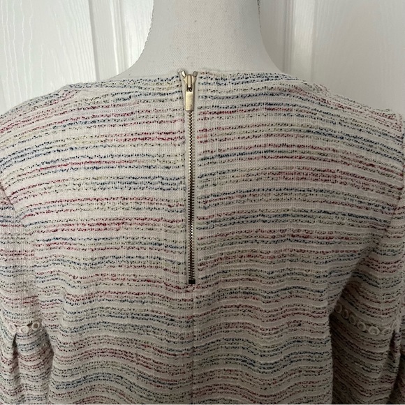 LOFT Tweed Mini Dress Side Pockets Puff Sleeves Multicolor Over Ivory Si… - Picture 4 of 8